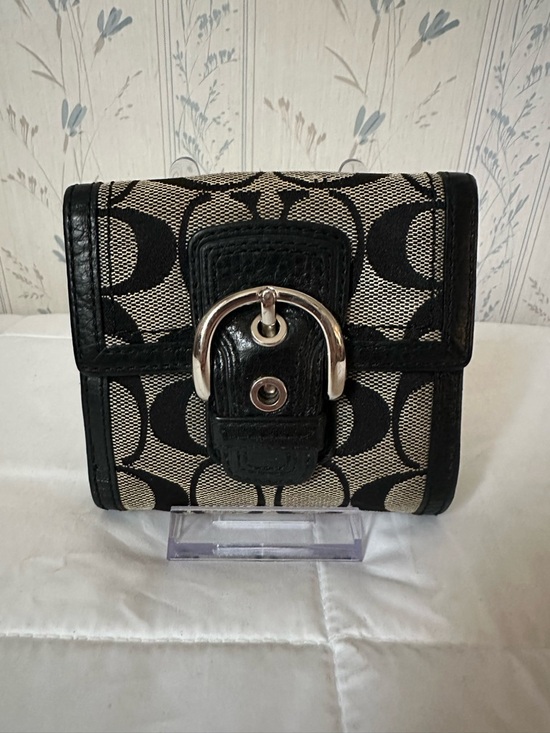 Coach Handbags - Coach Black and Cream Signature Buckle Wallet